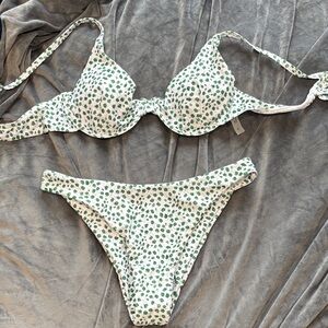 SHEIN Green Leaf Print Bikini Set